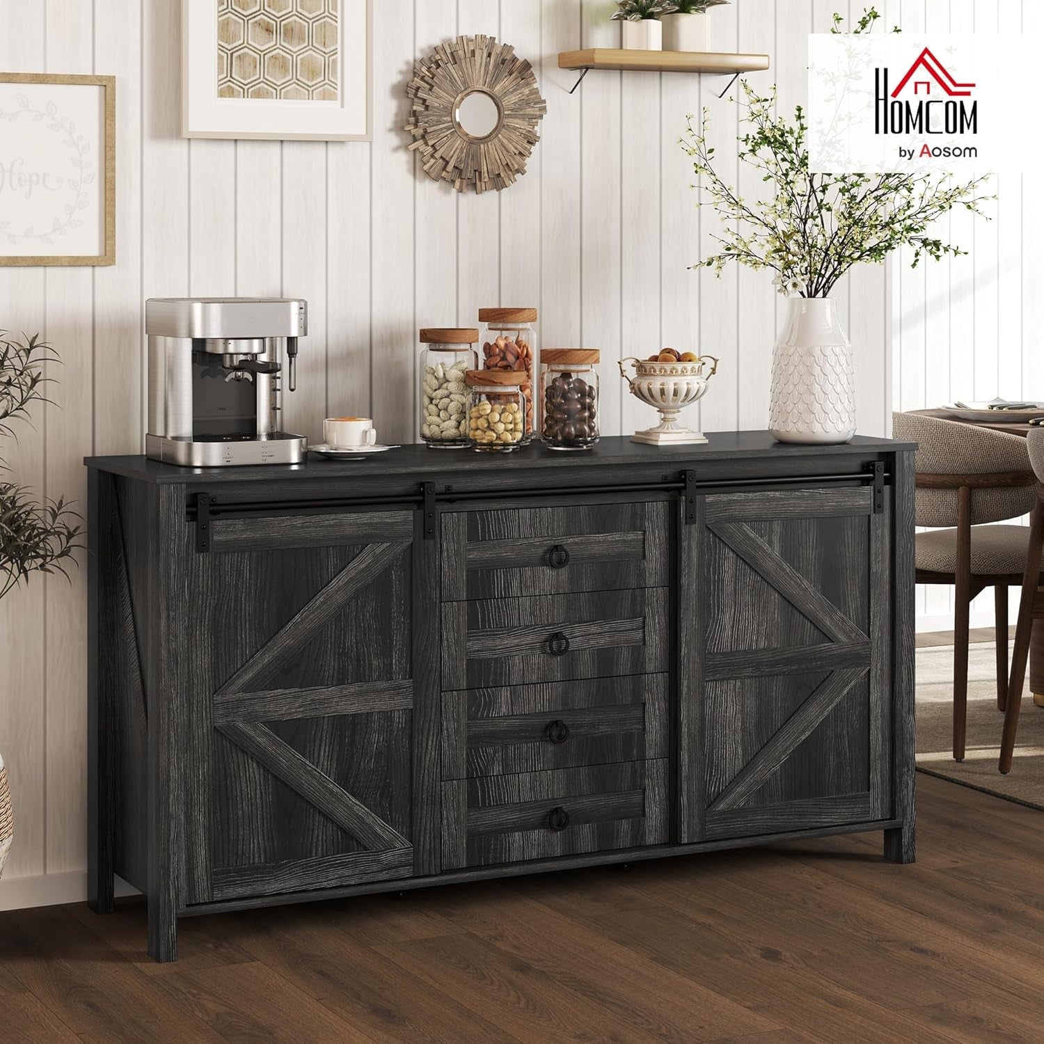 60 Inch Farmhouse Sideboard Buffet Cabinet Sliding Doors-1