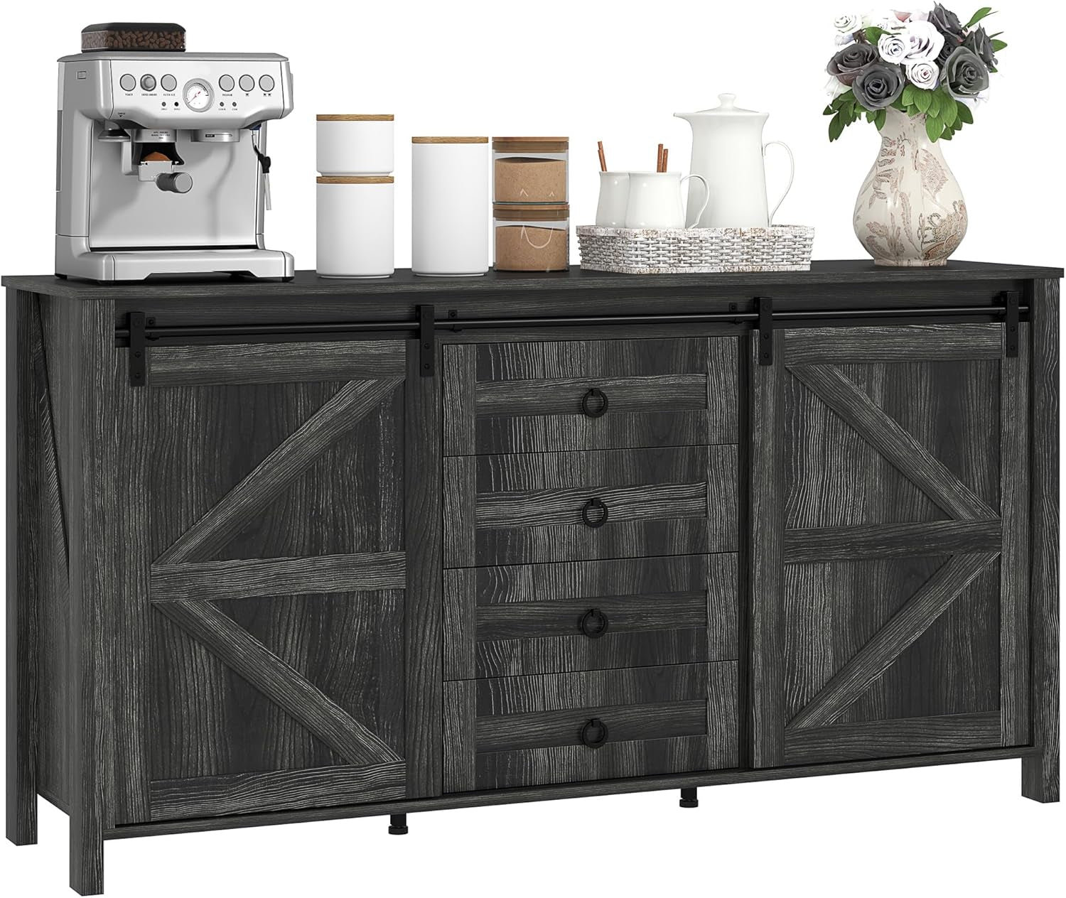 60 Inch Farmhouse Sideboard Buffet Cabinet Sliding Doors-0