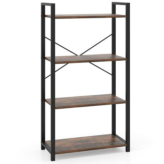 4-Tier Bookshelf with Heavy Duty Metal Frame Industrial Display Shelf-Rustic Brown-4