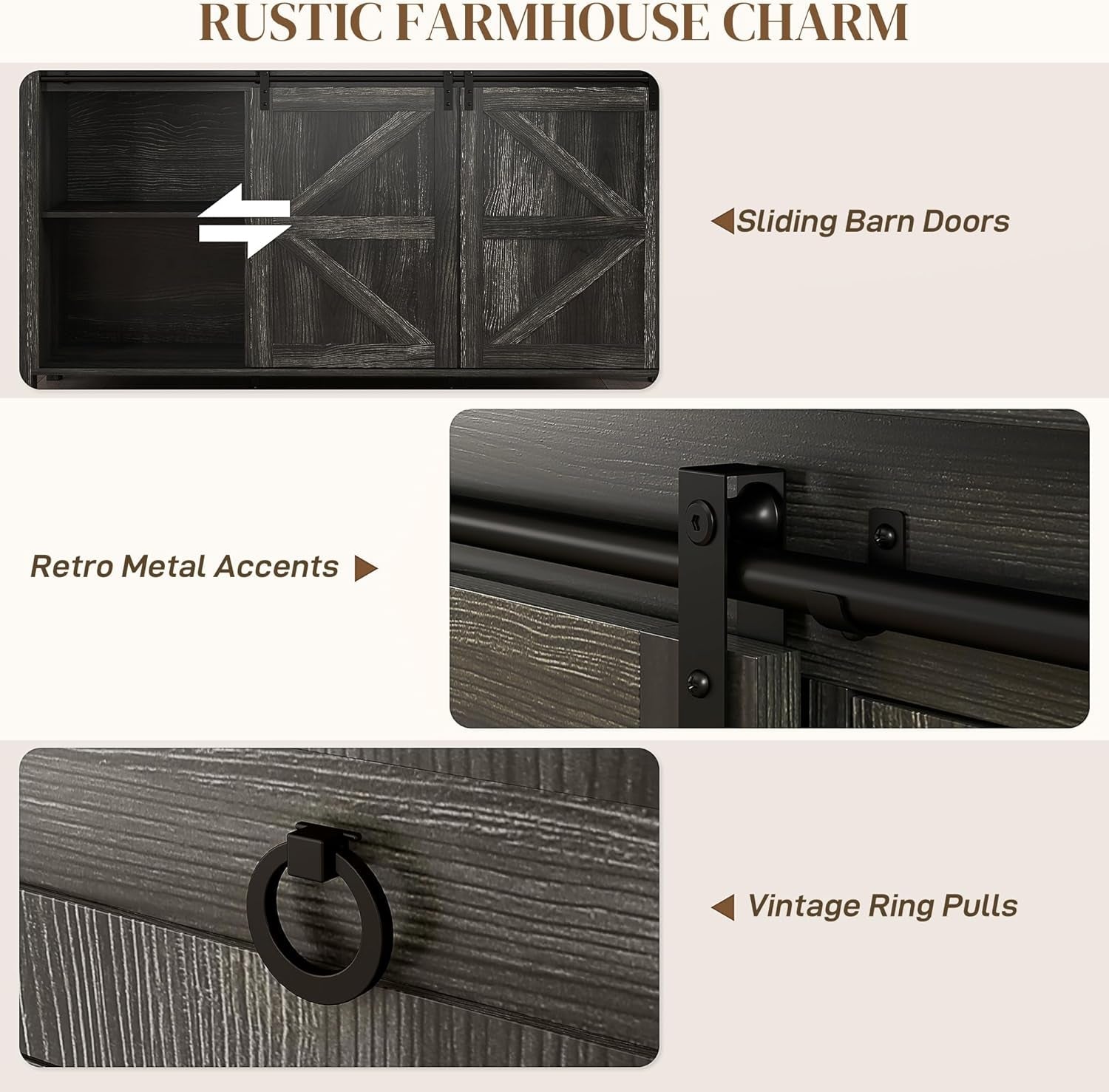 60 Inch Farmhouse Sideboard Buffet Cabinet Sliding Doors-3